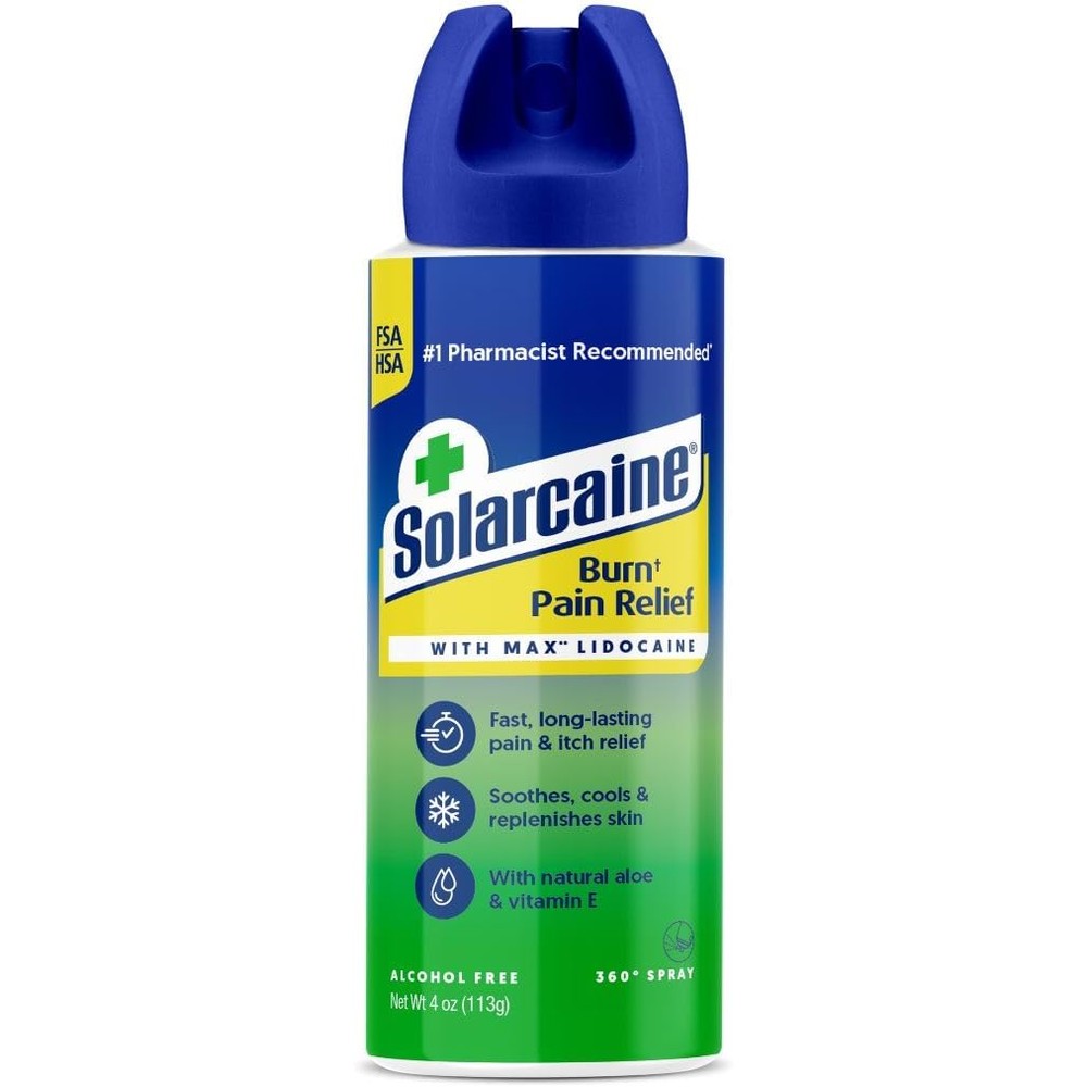 Solarcaine Aloe Sunburn Relief Spray front view for instant pain relief.