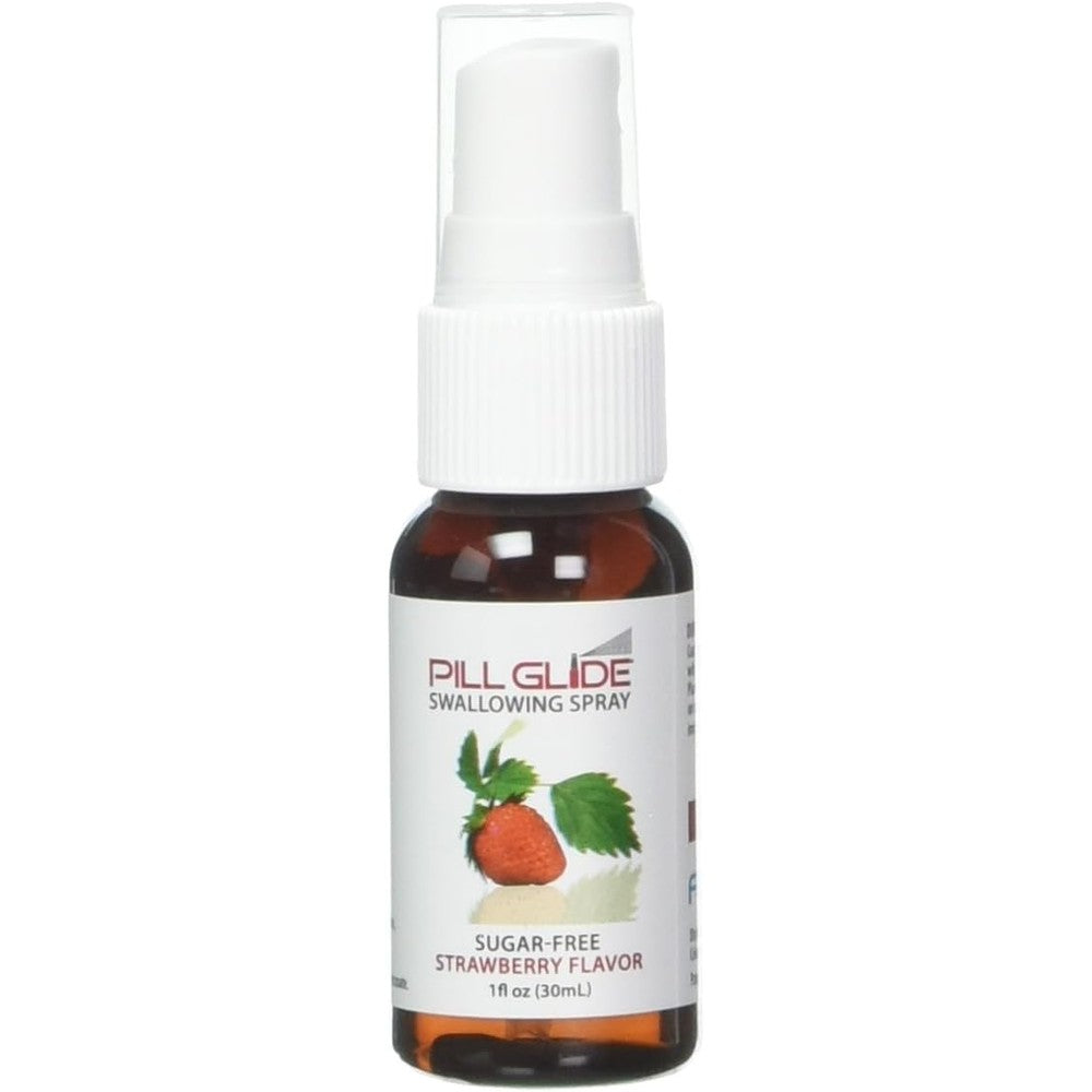 Pill Glide Strawberry Swallowing Spray front view for easy pill taking