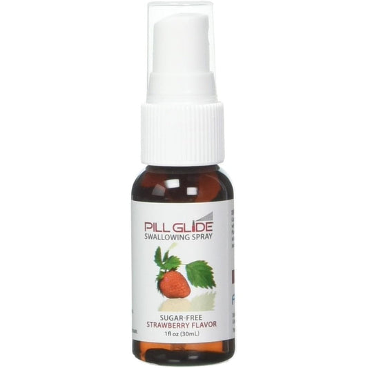 Pill Glide Strawberry Swallowing Spray front view for easy pill taking