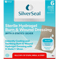 Medagel SilverSeal Burn and Wound Dressing front packaging view for antimicrobial first aid.