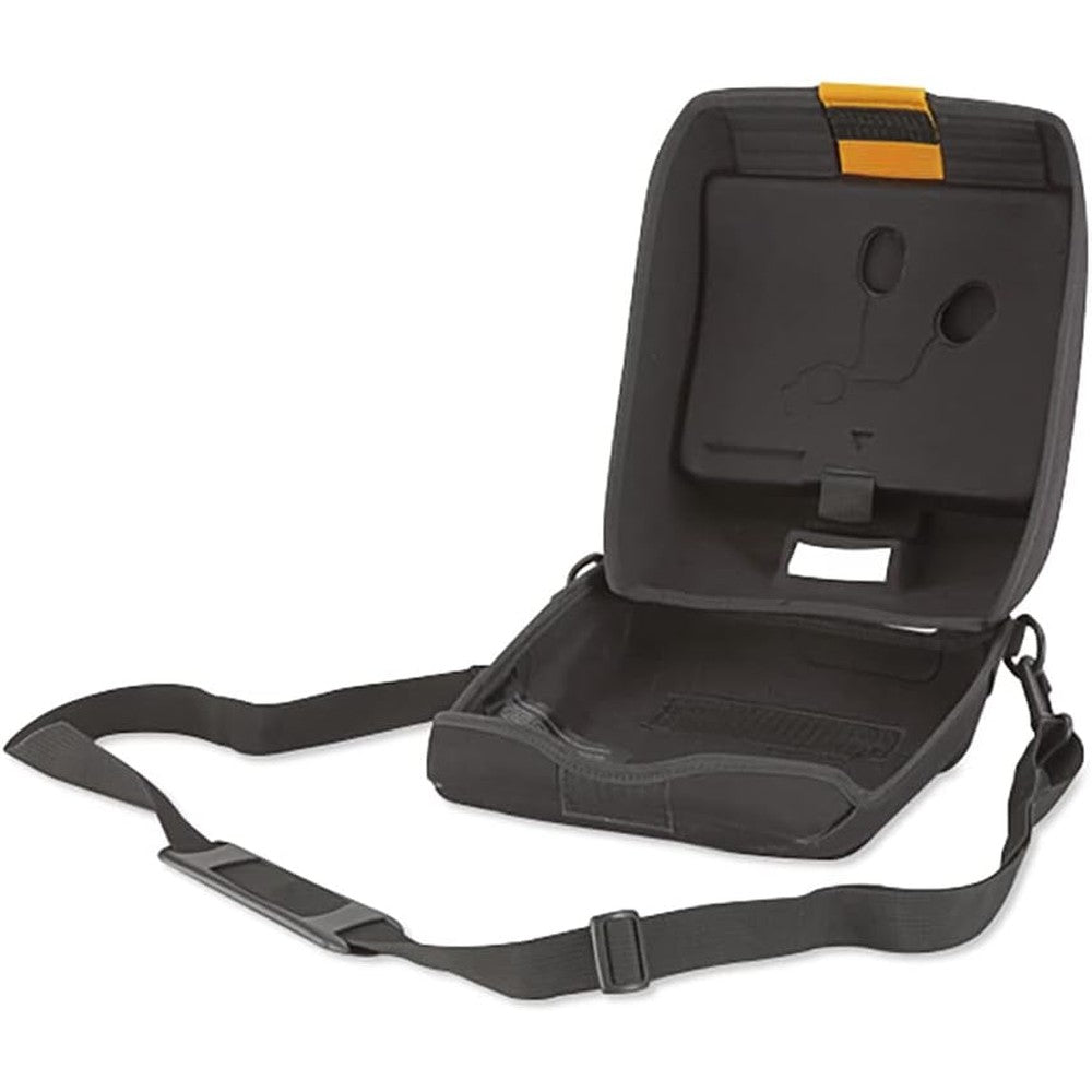 Physio-Control LIFEPAK CR Plus AED Soft Shell Carrying Case front view with shoulder strap for emergency transport.