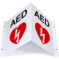 ZIPOWEY AED Sign with Down Arrow front view high visibility safety sign.