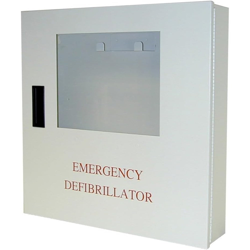 Defibtech Lifeline AED Wall Mounted Cabinet front view for emergency medical storage.