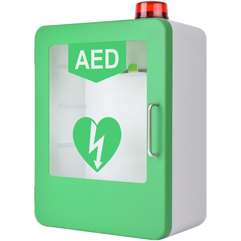 Jucyuanhang AED storage cabinet front view with green frame