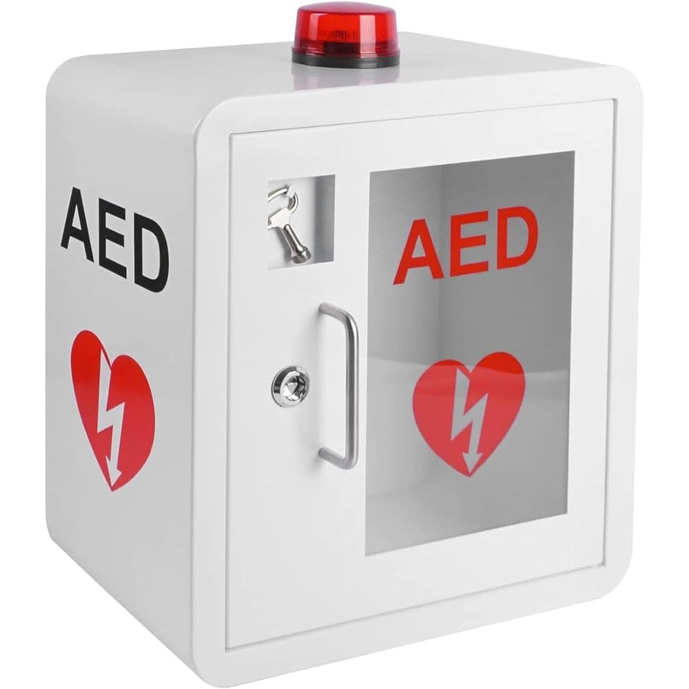 ZJDYDY AED Wall Mounted Storage Cabinet front view with red alarm light