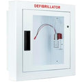 Cubix Safety semi-recessed alarmed AED cabinet front view for emergency defibrillator storage.
