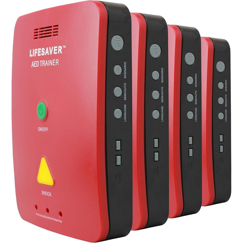 CPR Savers Lifesaver AED Trainer 4-pack front view showing red training units.