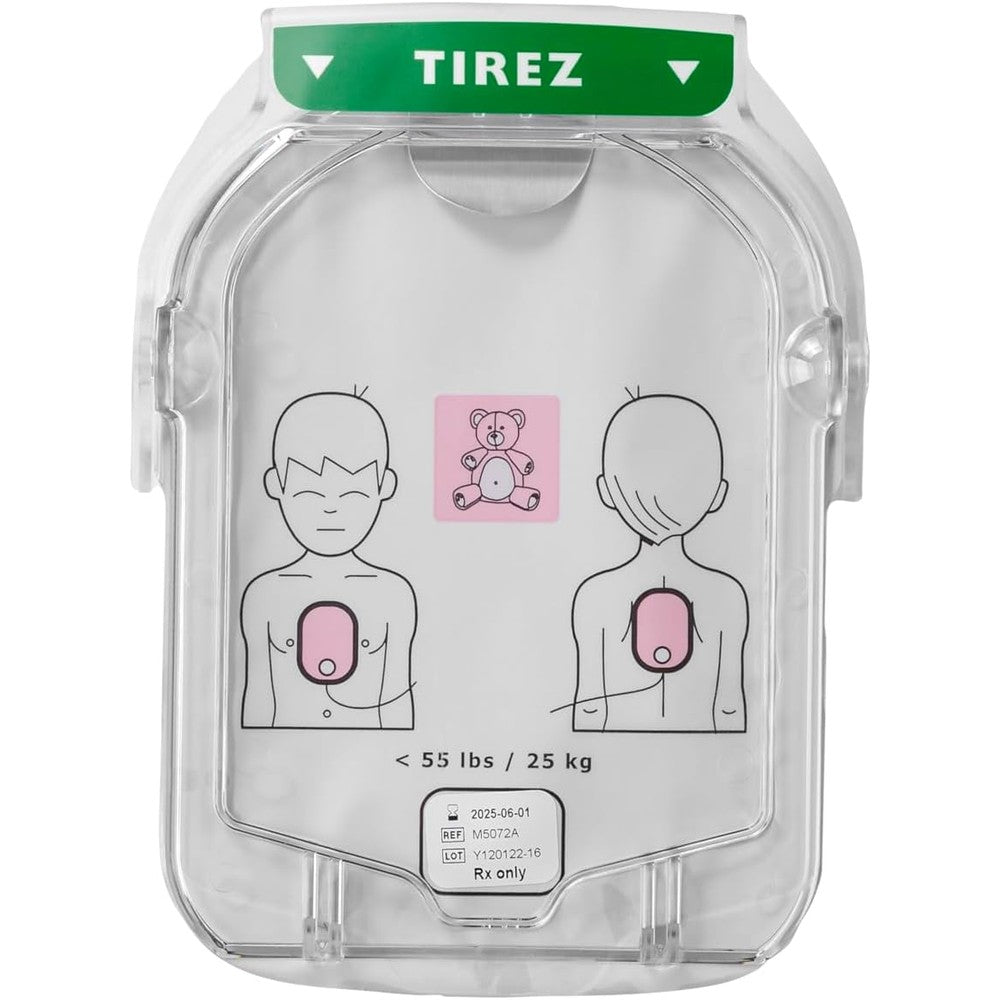 Philips HeartStart Infant Child AED Pads M5072A front view showing teddy bear icon.