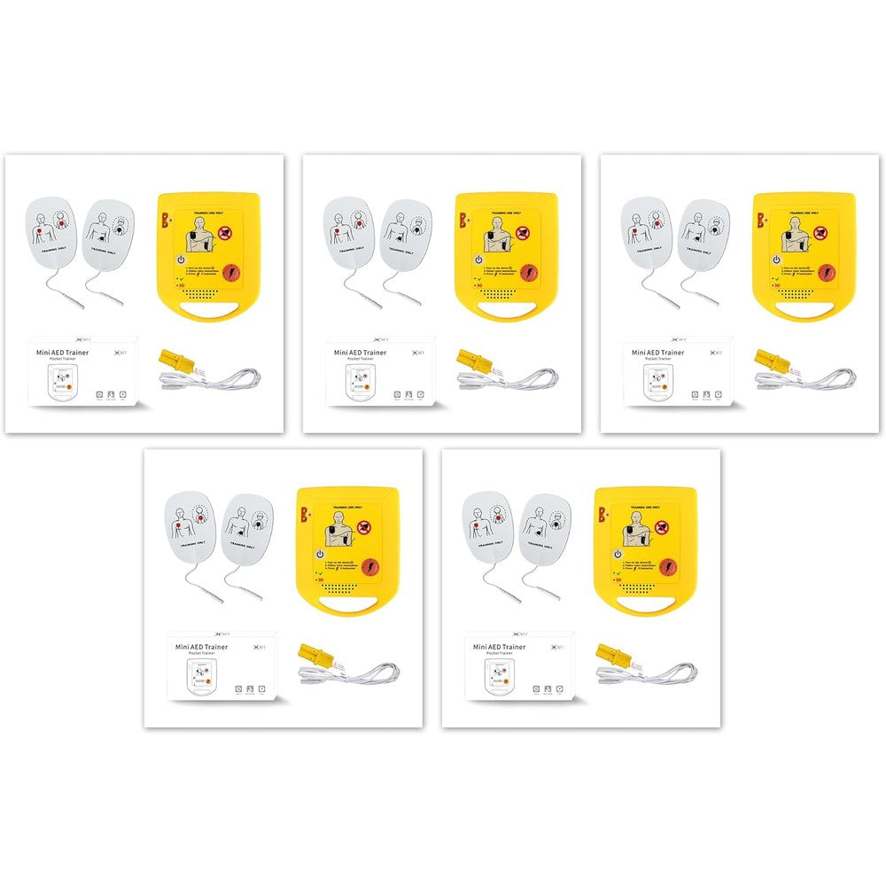 XFT Mini AED Trainer D0009 five pack kit front view for CPR instruction