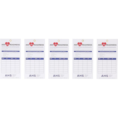 American Hospital Supply AED Readiness Cards front view for monthly maintenance checklist.