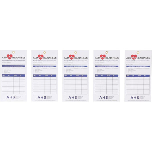 American Hospital Supply AED Readiness Cards front view for monthly maintenance checklist.