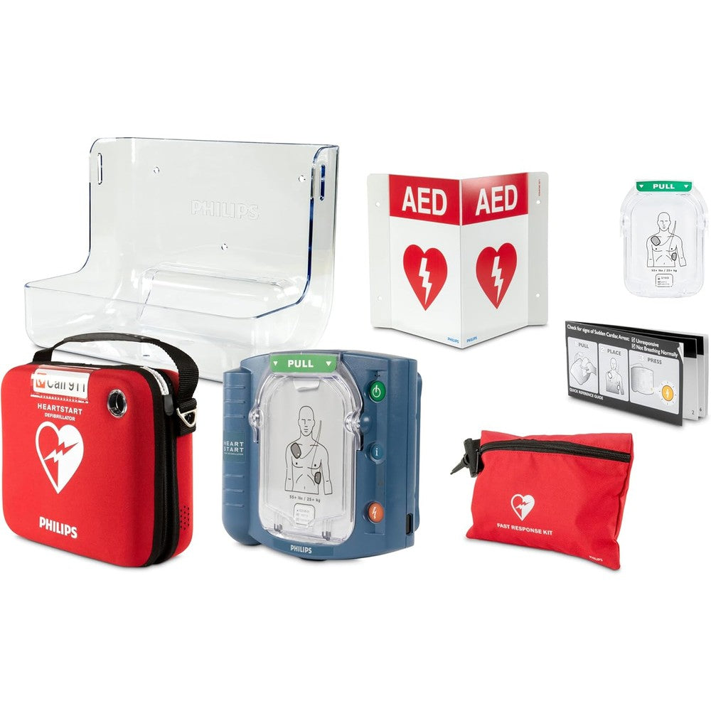 Philips HeartStart OnSite AED front view portable defibrillator.