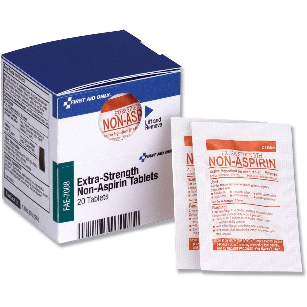 First Aid Only Extra Strength Non-Aspirin 10x2 box front view for pain relief.