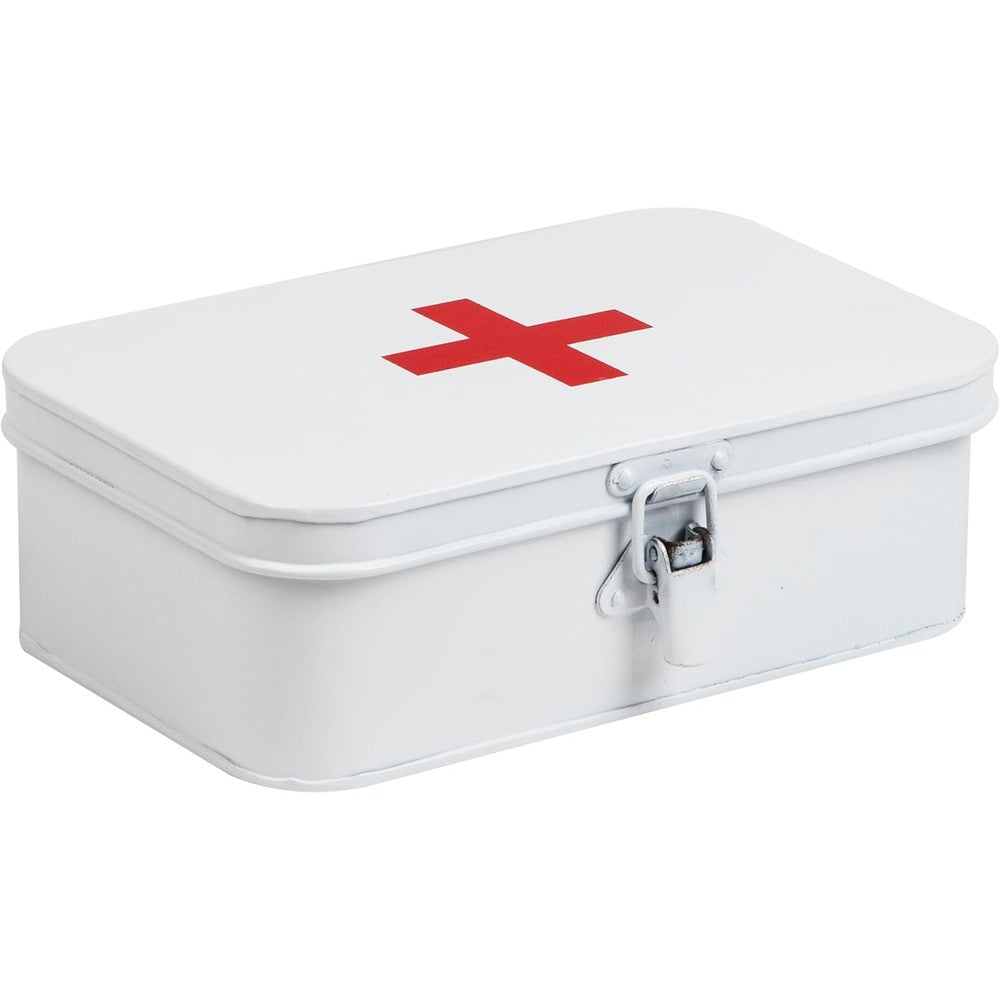 Mind Reader first aid box front view white metal medicine cabinet organizer