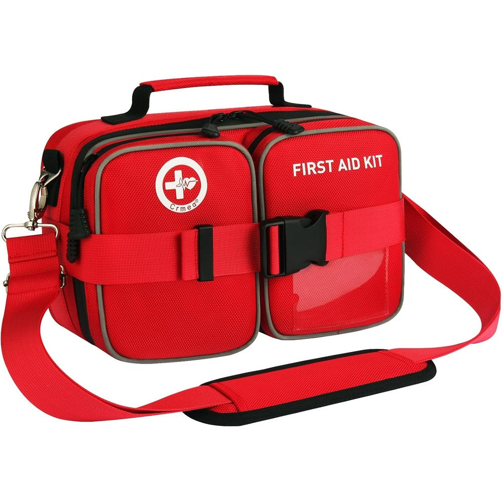 Crmea 516 Piece First Aid Kit front view showing red waterproof bag.
