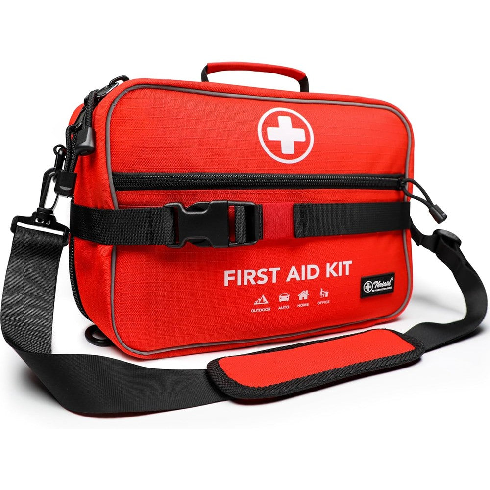 THRIAID 430 Piece First Aid Kit front view red waterproof medical bag