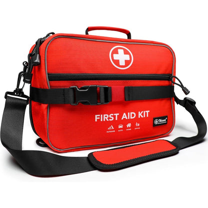 THRIAID 430 Piece First Aid Kit front view red waterproof medical bag