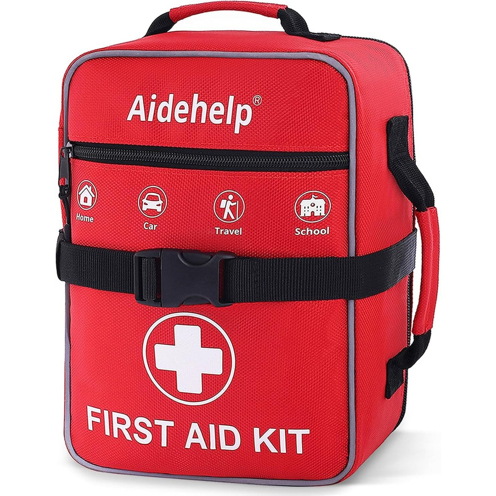 Aidehelp 520 Pieces Premium First Aid Kit front view red emergency bag