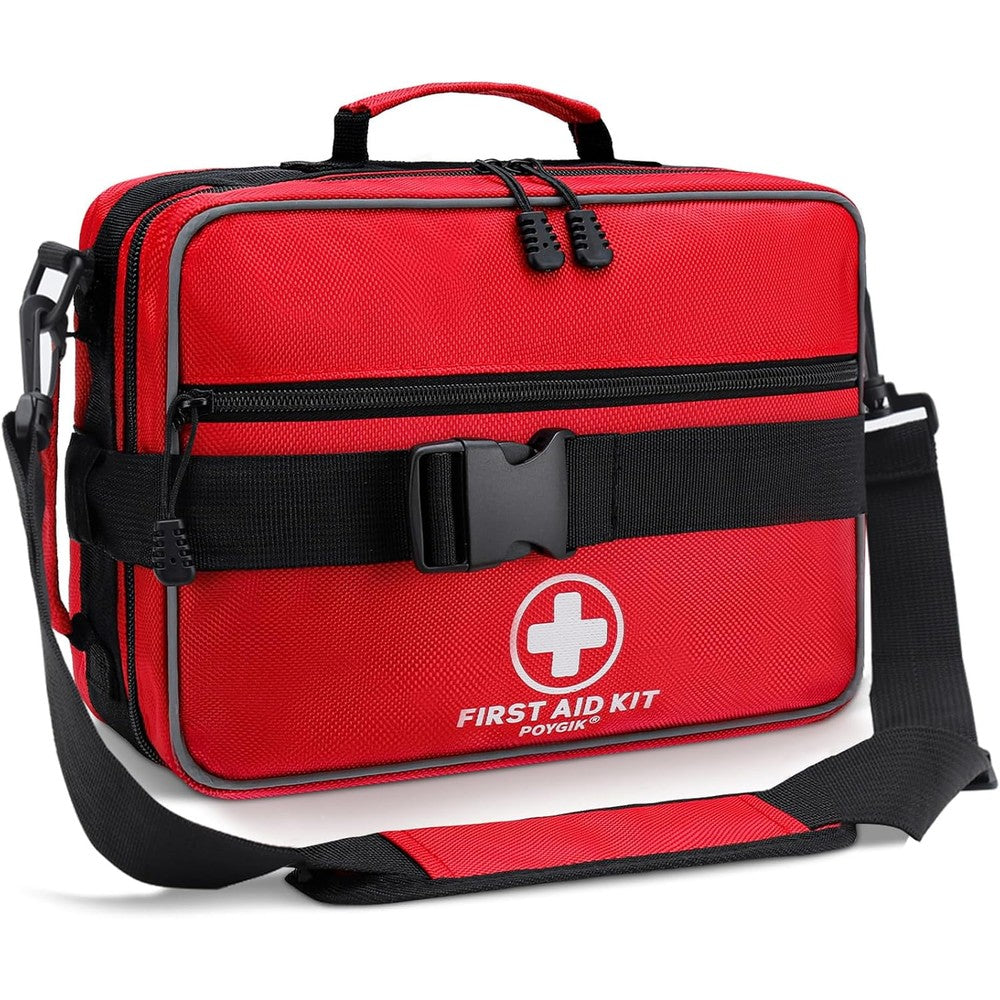 Poygik Premium 420 Piece Large First Aid Kit front view red emergency bag.