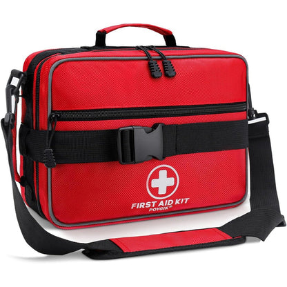 Poygik Premium 420 Piece Large First Aid Kit front view red emergency bag.