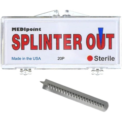 Medipoint Splinter Out 20 Count front view sterile splinter removal tools