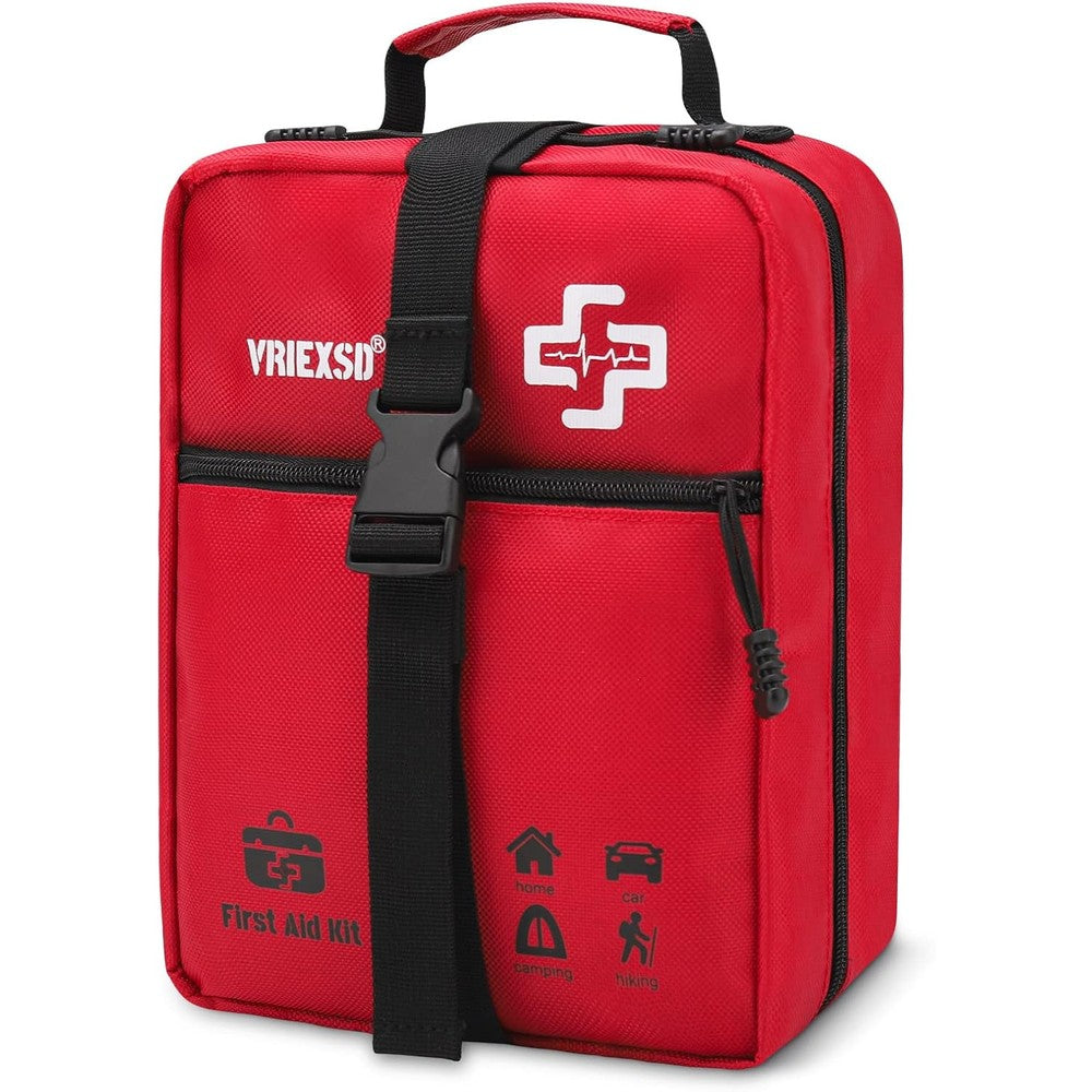 Vriexsd 400 Piece Large First Aid Kit front view of red medical bag.