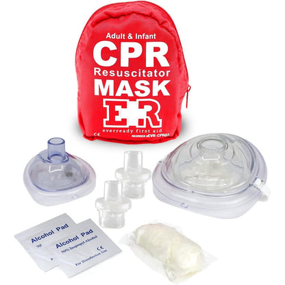Ever Ready First Aid Adult and Infant CPR Mask Kit front view in red case.