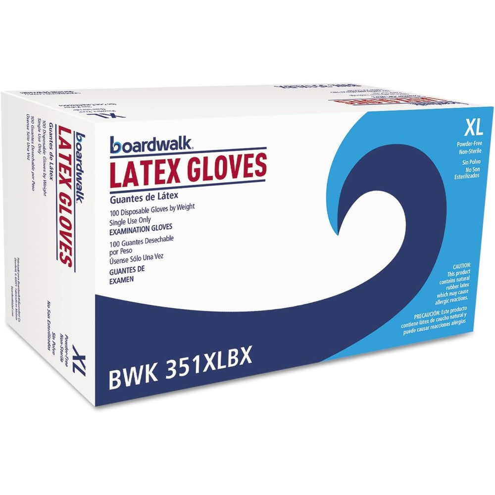 Boardwalk Powder-Free Latex Exam Gloves X-Large carton front view for professional hand protection.
