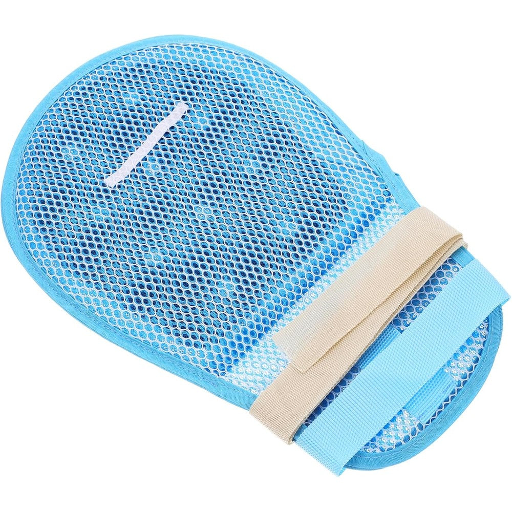minkissy Nylon Anti Scratch Mittens front view showing blue mesh fabric.