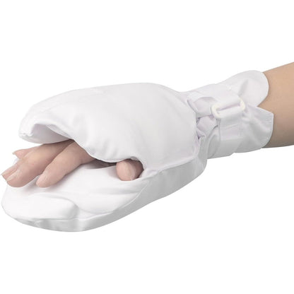 Clobeau Elderly Double Security Mitts front view showing padded white fabric for patient safety.