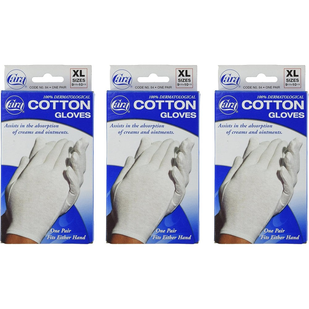 Cara Cotton Dermatological Gloves XL front view white moisturizing gloves.
