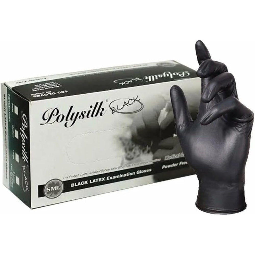 Shamrock Black Latex Examination Gloves front view medical grade box