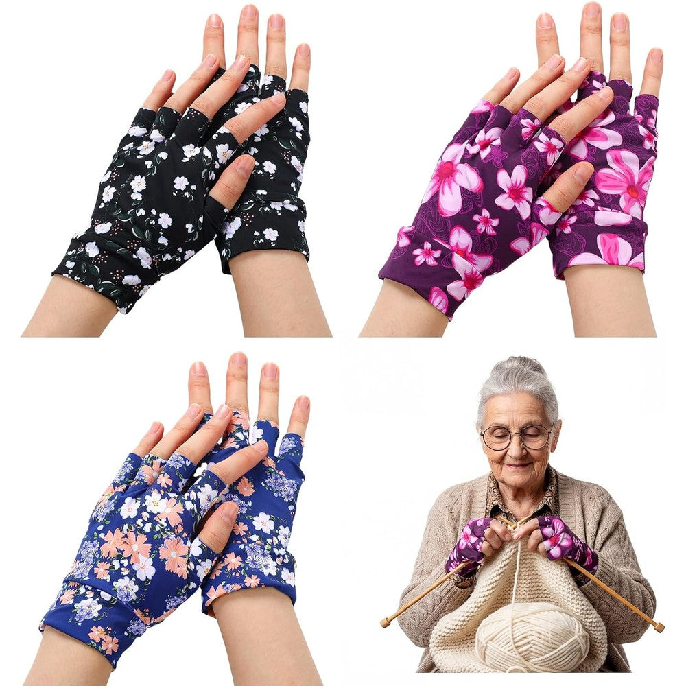 Chicingyou Elderly Skin Thin Protector Gloves front view showing floral pattern.