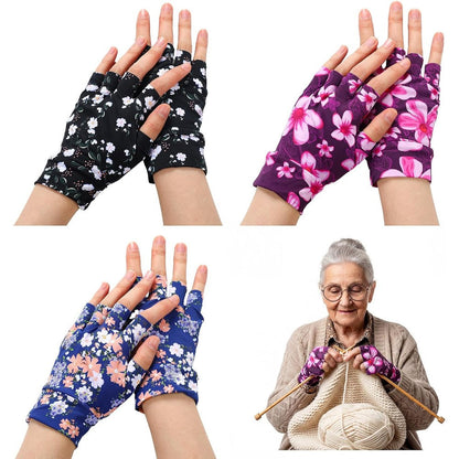 Chicingyou Elderly Skin Thin Protector Gloves front view showing floral pattern.
