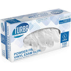 Turba Medical Clear Vinyl Disposable Gloves 100 Count front view box.