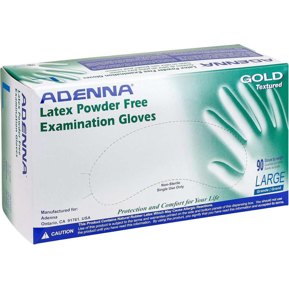 Adenna Gold Latex Exam Gloves front view textured grip medical protection