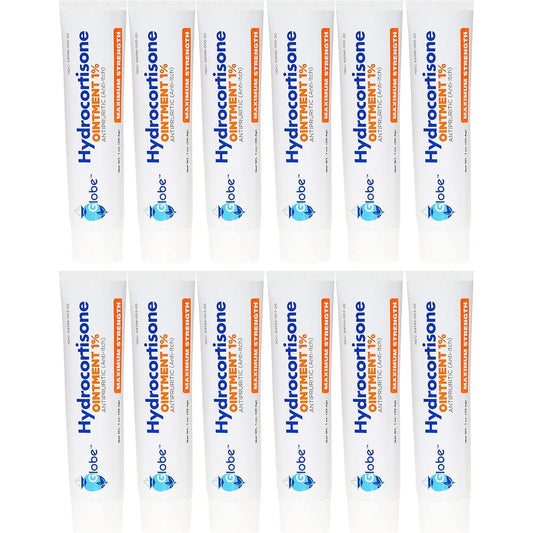 Globe Hydrocortisone 1% Maximum Strength Ointment front view for itchy skin relief.