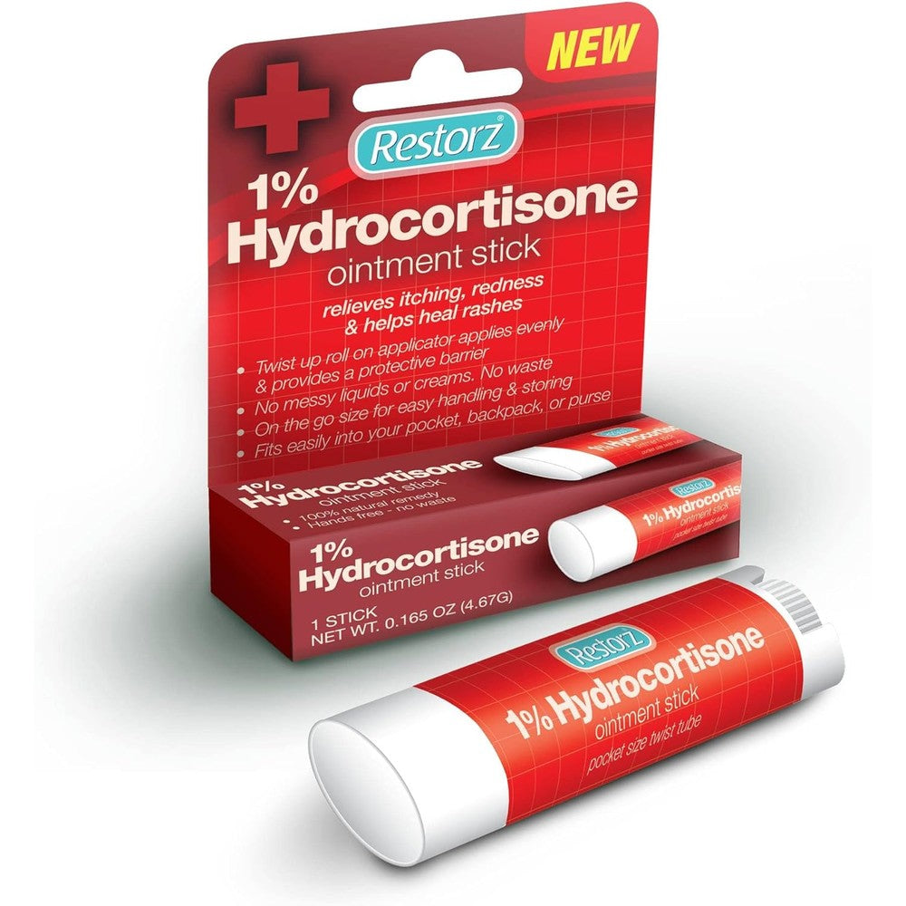 Restorz Hydrocortisone 1 Percent Cream Treatment Stick front view itch relief applicator.