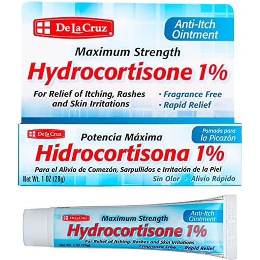 De La Cruz 1% Hydrocortisone Ointment front view for anti itch relief