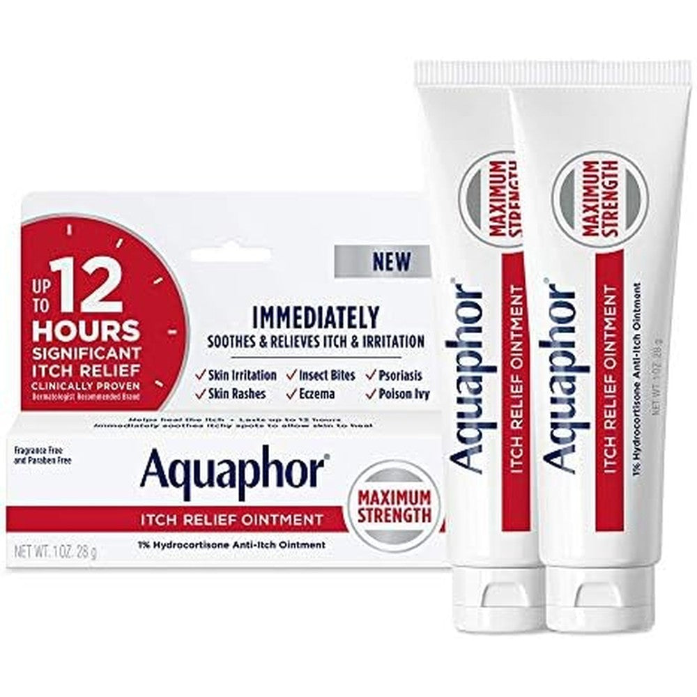 Aquaphor Itch Relief Ointment pack of two front view for eczema relief.