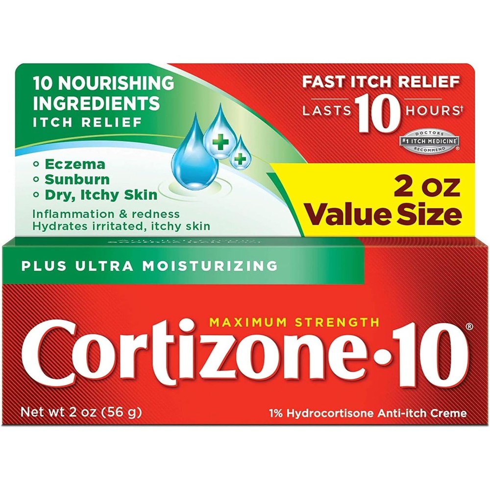Cortizone-10 Plus Maximum Strength Anti-Itch Creme front view for eczema relief.