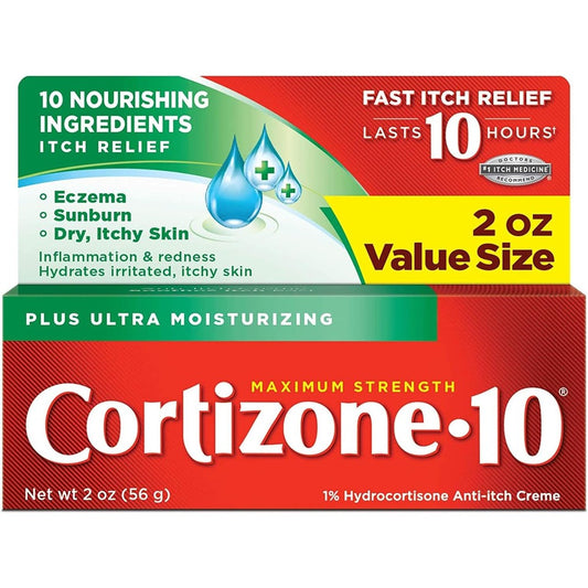 Cortizone-10 Plus Maximum Strength Anti-Itch Creme front view for eczema relief.