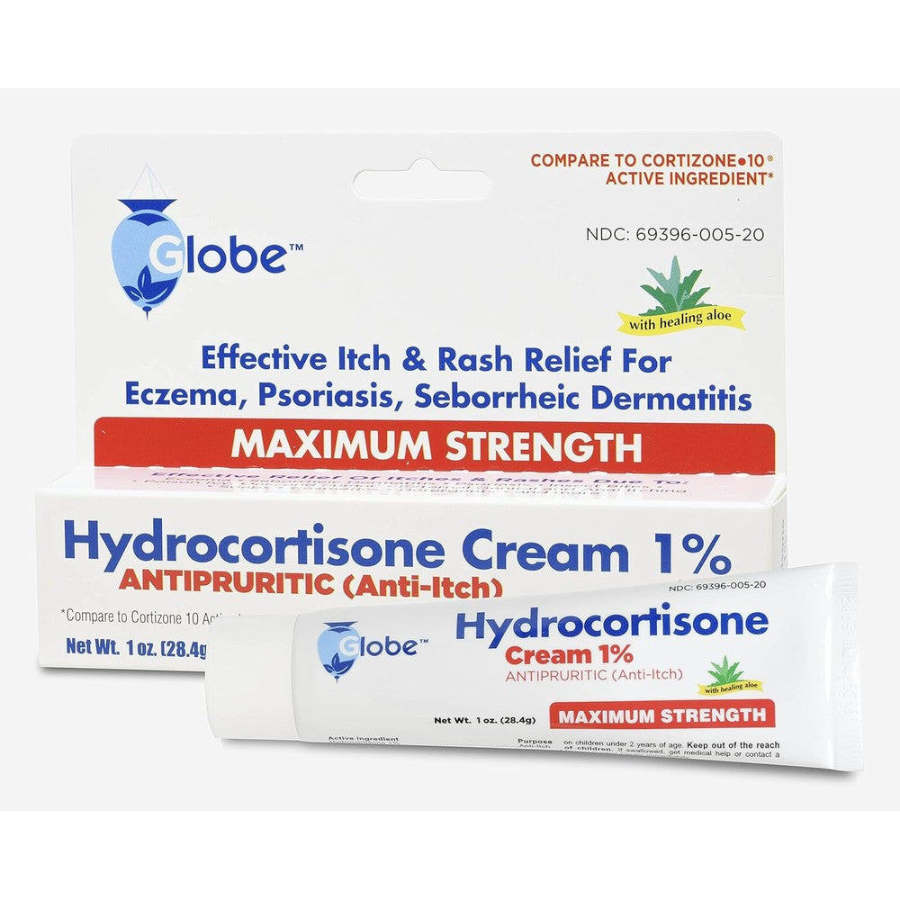 Globe Hydrocortisone Maximum Strength Cream front view for eczema relief.