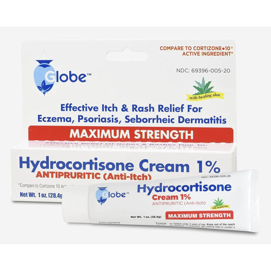 Globe Hydrocortisone Maximum Strength Cream front view for eczema relief.