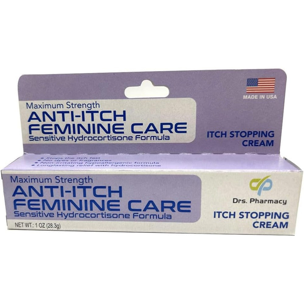 Drs Pharmacy Maximum Strength Feminine Anti Itch Cream front packaging view for sensitive skin care