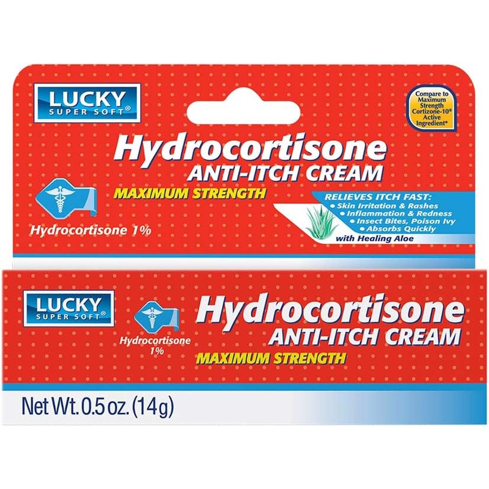 Lucky Super Soft Hydrocortisone Anti Itch Creme front view 0.5 ounce tube for rash relief.