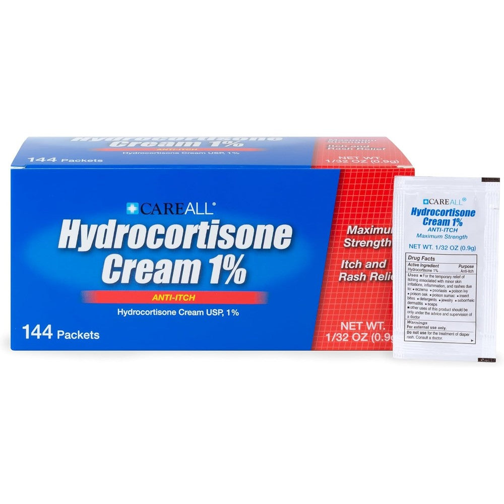 CareAll Hydrocortisone Cream 144 pack box front view for itch relief