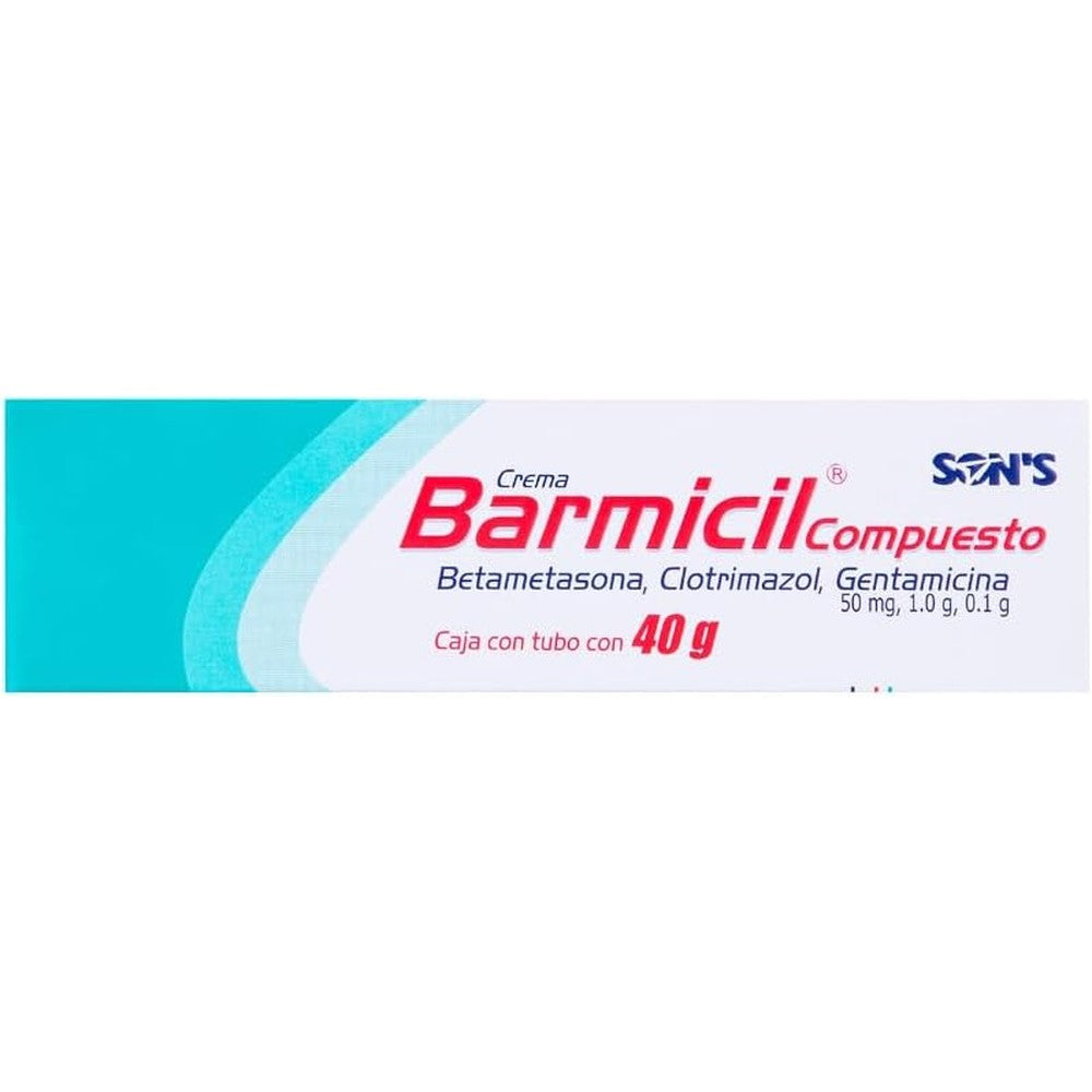 Quimica Sons Barmicil Compuesto forty gram tube front view showing triple action formula details for skin relief.
