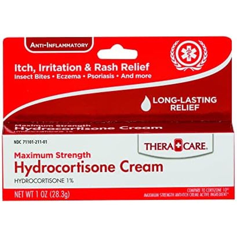 Thera Care Hydrocortisone Cream front packaging for maximum strength itch relief.