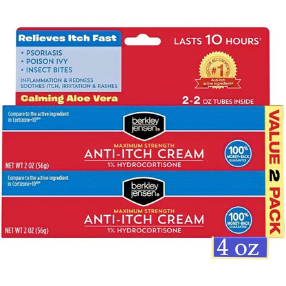 Berkley Jensen Maximum Strength Anti Itch Cream pack of two front view for eczema relief.
